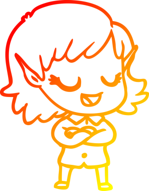 Bir insan tarafından çizilmiş mutlu bir elf kızı çizimi.