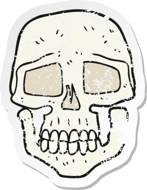 Bir insan tarafından çizilmiş karikatür kafatasının gerilimli yapıştırması.