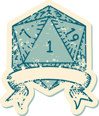 Retro Dövme Biçimi Doğal Bir d20 zar bir insan tarafından çizildi