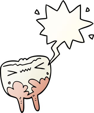 bir insan tarafından çizilmiş düzgün eğimli konuşma baloncuklu kötü diş çizgi filmi.