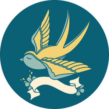 Bir insan tarafından çizilmiş bir kırlangıç sancağıyla dövme stili simgesi