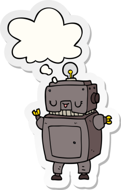 Düşünce baloncuğu insan tarafından çizilmiş bir çıkartma olan çizgi film robotu.