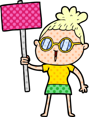 Bir insan tarafından çizilmiş gözlüklü bir karikatür kadın.