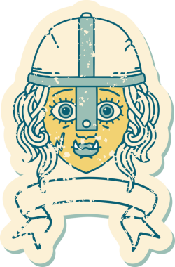 Retro Dövme Biçimli Ork savaşçı yüzü bir insan tarafından çizilmiş pankartıyla