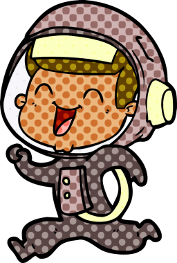 Bir insan tarafından çizilmiş mutlu astronot çizgi filmi.