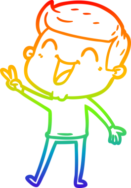 Gökkuşağı gradyan çizgi çizimi bir insan tarafından çizilmiş gülen bir karikatür adam