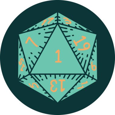 Bir insan tarafından çizilen doğal 1 D20 zar atma simgesi