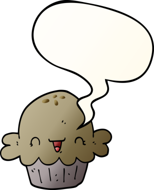 Bir insan tarafından çizilmiş yumuşak eğimli konuşma baloncuklu şirin çizgi film pastası.