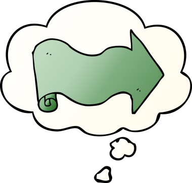 bir insan tarafından çizilmiş yumuşak eğimli düşünce baloncuklu çizgi film oku