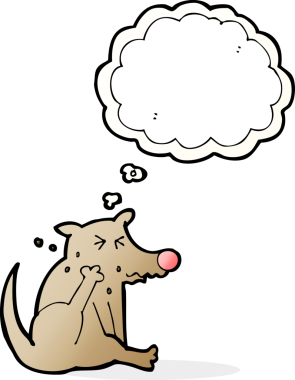 Bir insan tarafından çizilmiş düşünce baloncuğuyla çizilen çizgi film köpeği.