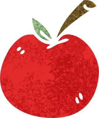 Bir insan tarafından çizilmiş retro illüstrasyon tarzı tuhaf çizgi film elması