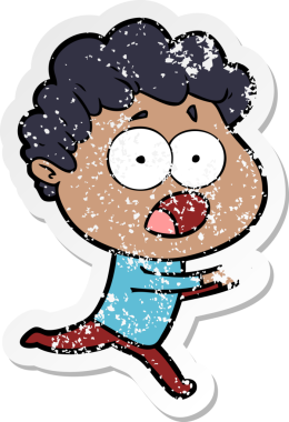 Bir insan tarafından çizilen şaşkınlık içinde soluk soluğa kalmış bir çizgi film karakterinin sıkıntılı çıkartması.