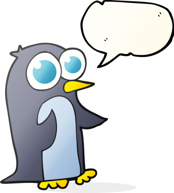 Bir insan tarafından çizilmiş büyük gözlü serbest konuşma balonu pengueni.