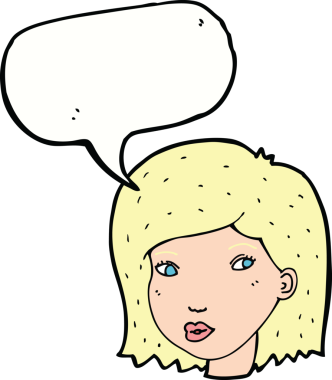 Bir insan tarafından çizilmiş konuşma baloncuğu olan bir kadın yüzü.