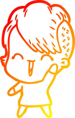 Bir insan tarafından çizilen mutlu bir hipster kızın çizgi çizimi.