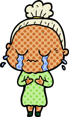 Bir insan tarafından çizilmiş ağlayan yaşlı kadın çizgi filmi.