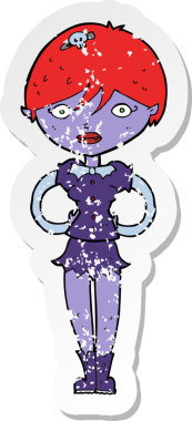 Bir insan tarafından çizilmiş güzel vampir kız çizgi filminin gerilimli yapıştırması.