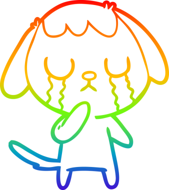 Gökkuşağı gradyan çizimi bir insan tarafından çizilmiş şirin bir çizgi köpeğin ağlaması.