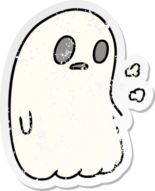 Bir insan tarafından çizilmiş sevimli bir kawaii hayaletinin sıkıntılı karikatür çizimi