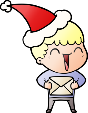 Noel Baba şapkası giyen mutlu bir adamın insan tarafından çizilmiş el çizimi karikatürü.