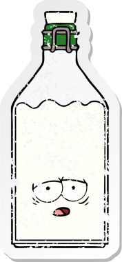 Bir insan tarafından çizilmiş eski bir süt şişesinin sıkıntılı çıkartması.