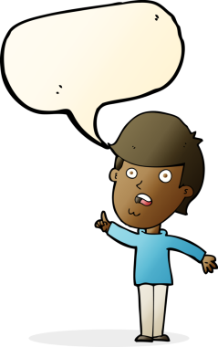 Çizgi filmci bir insan tarafından çizilmiş konuşma balonuyla soru soruyor.