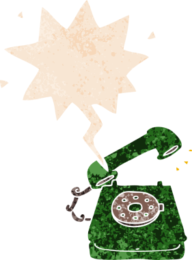 grunge 'da konuşma baloncuğu olan eski bir çizgi film telefonu bir insan tarafından çizilmiş rahatsız edilmiş retro dokuma tarzı