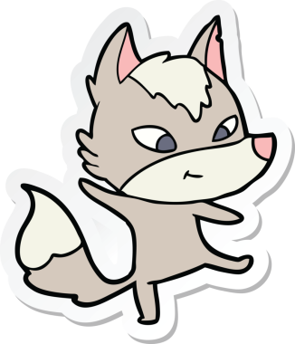 Bir insan tarafından çizilmiş dost canlısı bir kurt çizgi filminin çıkartması.