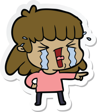 Bir insan tarafından çizilmiş gözyaşları içindeki bir karikatür kadının çıkartması.