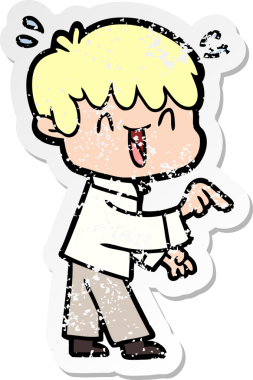 Bir insan tarafından çizilmiş gülen bir çizgi film karakterinin sıkıntılı çıkartması.