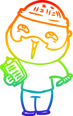 Bir insan tarafından çizilmiş mutlu sakallı bir adamın çizgi çizimi.