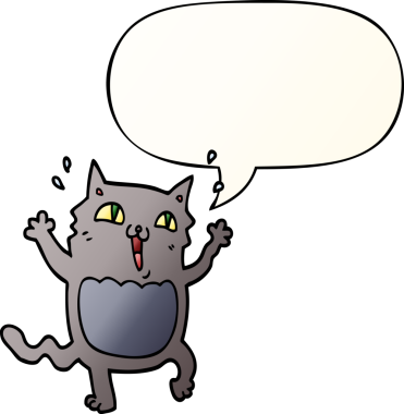 çizgi film delisi heyecanlı kedi konuşma baloncuğu ile bir insan tarafından çizilmiş düzgün eğimli stil