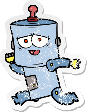 Bir insan tarafından çizilmiş karikatür robotunun sıkıntılı çıkartması.