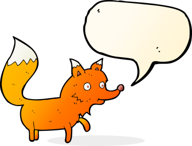 bir insan tarafından çizilmiş konuşma balonlu tilki yavrusu.