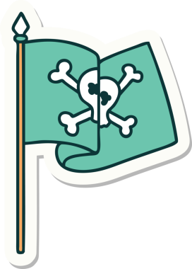 Bir insan tarafından çizilmiş geleneksel bir korsan bayrağı stili dövme çıkartması.