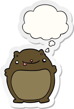 İnsan tarafından çizilmiş bir çıkartma olarak düşünce baloncuğu olan çizgi film ayısı.