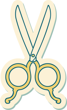 Bir insan tarafından çizilmiş geleneksel bir berber makas stili dövme çıkartması.