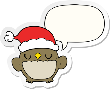 Bir insan tarafından çizilmiş konuşma kabarcığı etiketli şirin noel baykuşu.