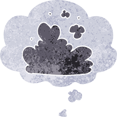 Düşünce baloncuklu karikatür bulutu grunge sıkıntılı retro desen bir insan tarafından çizilmiş