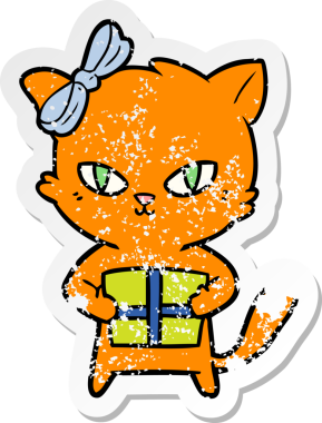 Bir insan tarafından çizilmiş şirin bir çizgi film kedisinin sıkıntılı çıkartması.