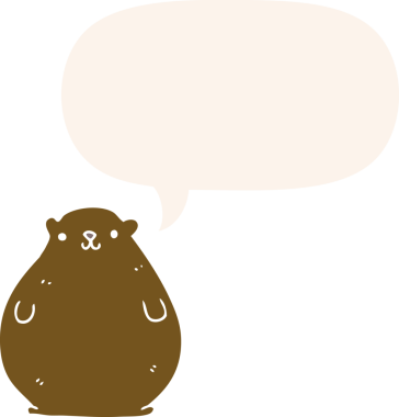 Bir insan tarafından çizilmiş eski tarz konuşma baloncuğu olan çizgi film ayısı.