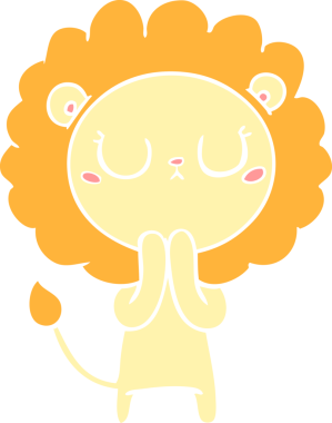 Bir insan tarafından çizilmiş düz renkli çizgi film aslanı