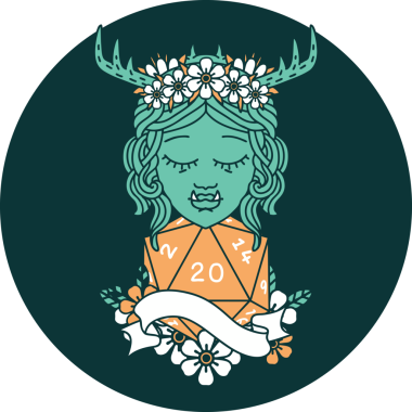 Bir insan tarafından çizilmiş 20 zarlı yarı ork Druid karakteri simgesi