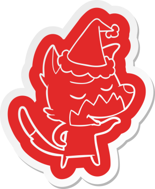 Bir insan tarafından çizilmiş Noel Baba şapkası giyen bir tilkinin dostça bir çizgi film çıkartması.