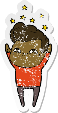 Bir insan tarafından çizilmiş heyecanlı bir karikatür çıkartması.