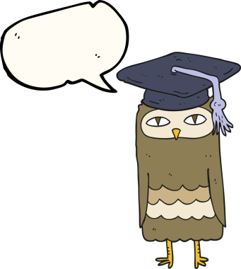 Bir insan tarafından çizilmiş serbest konuşma balonu karikatürü bilge baykuş