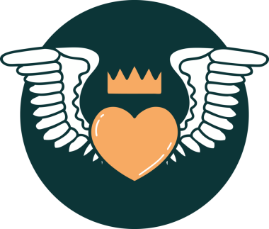 Bir insan tarafından çizilmiş kanatlı bir kalbin ikonik dövme görüntüsü