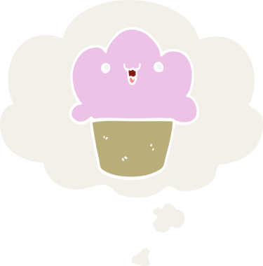 Yüzünde düşünce kabarcığı olan bir insan tarafından çizilmiş bir kek.