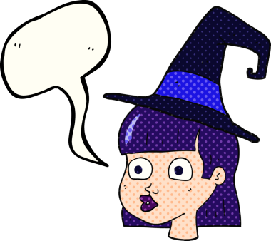 Bir insan tarafından çizilmiş serbest çizilmiş çizgi roman konuşma balonu çizgi film cadısı.