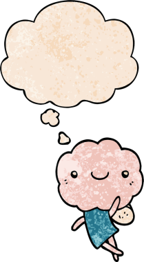 Bir insan tarafından çizilmiş grunge desenli düşünce baloncuğu olan sevimli bulut kafalı yaratık.